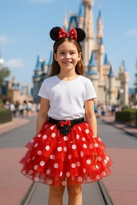 Red Polka Dot Minnie Mouse Costume Tutu Skirt Girls Size 10 8-9 years old 24” - Picture 1 of 8