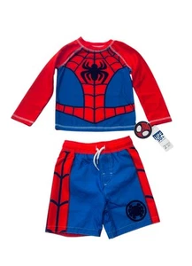 NWT Spider-Man Toddler Rash Guard Swimsuit Set 3T & 4T UPF 50 Long Sleeve Trunks - Picture 1 of 7