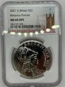 2021 Great Britain Britannia Portrait 1 Oz Silver Coin NGC MS 69 DPL 2p - Picture 1 of 2