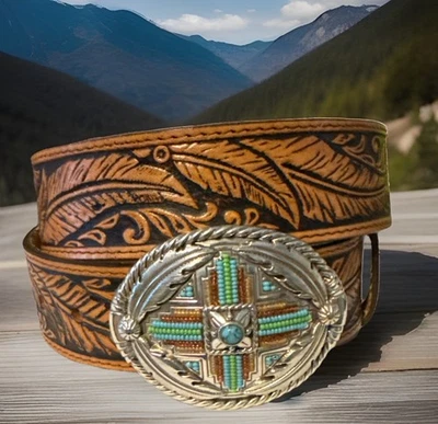 Cinturón de Cuero Tony Lama TURQUOISE TRAIL Talla 34 Hecho en EE. UU. 🇺🇸 Lista Nueva con Etiquetas $76 Foto 1 de 4