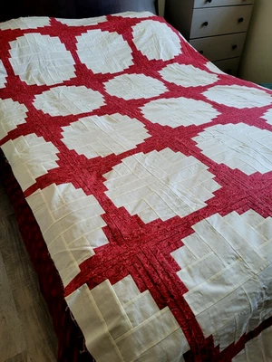 NEW Hand Made Patchwork Quilt Top Only Cover - Not Finished 66"x100" Burg/White - Изображение 1 из 4