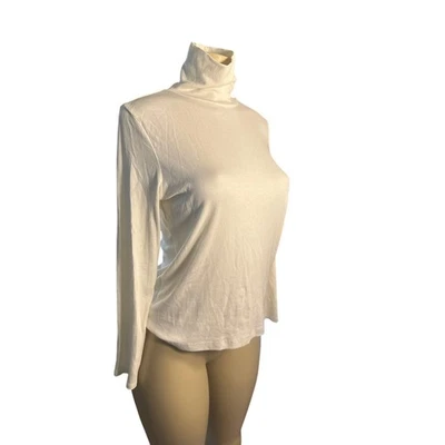 Nuevo con etiquetas Top Mujer L Joie Manga Larga Cuello Alto Acanalado Crema Algodón Pima Foto 1 de 4