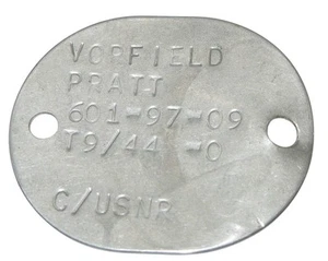 Original WWII US Navy Dog Tag USNR 1944 Pratt Vorfield CA12 - Picture 1 of 1