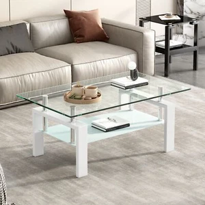 Tempered Glass 2-Layer Coffee Table for Living Room Center - Picture 1 of 9