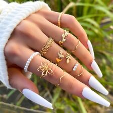 2024 Fashion Women Boho Color Gold Finger Knuckle Rings Set Party Jewelry Gift