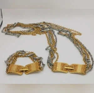 Vintage Silvertone and Goldtone Celebrity Necklace and Bracelet - Picture 1 of 6