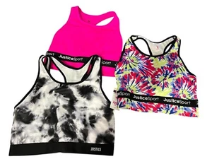 Lot Of 3 Justice Sport Bras 2 SZ 36 Preowned W/Pads & 1 New SZ 38 Multicolor - Picture 1 of 7