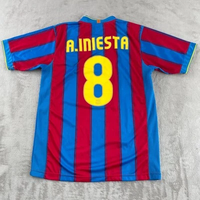 BARCELONA 2009 2010 Home Soccer Jersey Masculino Grande OS INIESTA MESSI BARCA Futbol - Imagem 1 de 4