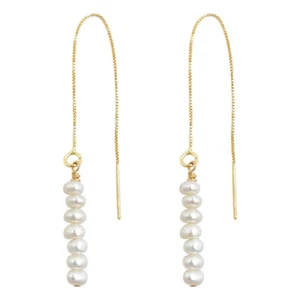 Elegante Par De AAA+ Akoya Blanco Perla Larga Mini Pendientes Colgantes/Gota 925s - Imagen 1 de 6