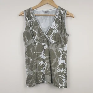 Fat Face Botanic Top Women's UK 12 Khaki V-Neck Sleeveless 100% Cotton - Picture 1 of 11