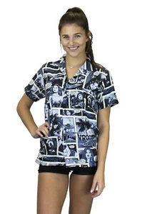 Funky Hawaiian Blouse Comic Style Mono Black 5XL - Picture 1 of 4