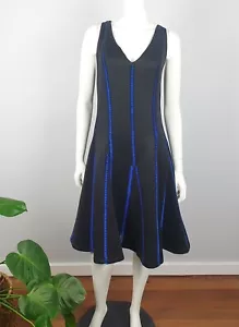 City Chic Size L A Line Skater Midi Dress Black Blue V Neck Lined Party Women - Picture 1 of 9