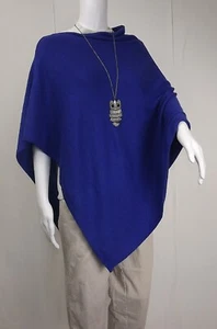 CASHMERE Poncho ROYAL BLUE CAPE Wrap One Size Fits All, FREE UK Shipping, - Picture 1 of 8