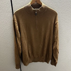ORVIS Sweater Adult Extra Large XL Brown Silk Cashmere Cotton 1/4 Zip Mens Knit - Picture 1 of 7