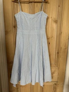 Laura Ashley Blue & White Stripe Flare Cotton Sun Dress Size 10 - Picture 1 of 3