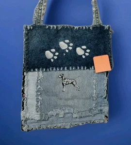 Jean Denim Dalmation Purse Patchwork Crossbody Bag with Paw Prints Embroidered - Picture 1 of 8