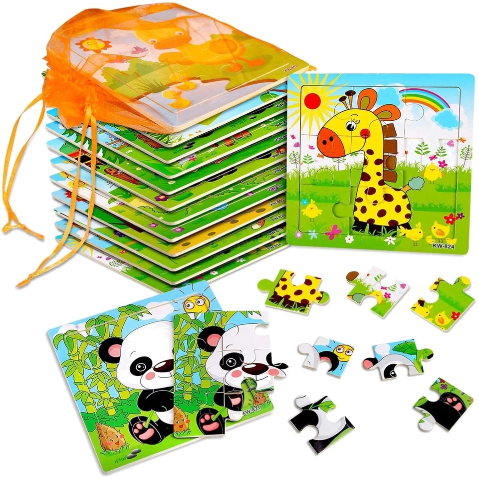 12 Pack Toddler Puzzles Wooden Animals Jigsaw Educational Learning Travel Toys