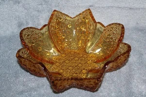 Vintage LG Wright Glass Amber Daisy & Button Star Bowl - Picture 1 of 4