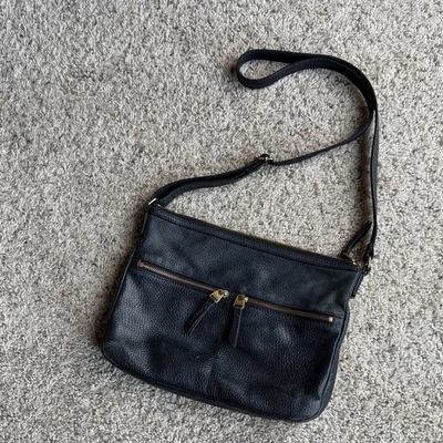 Fossil Black Leather Medium Cross Body Bag with Gold Accents - Image 1 of 4
