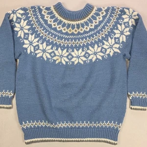 Vtg Dale of Norway Wool Sweater Large Blue Snowflake Nordic Pullover Norway Made - Picture 1 of 23