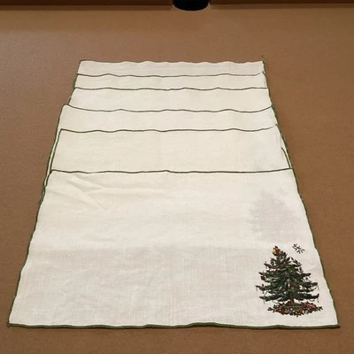 6 Vintage SpodeChristmas Tree Placemats Linen 17x12 Santa on Tree Top READ!! - Image 1 of 4