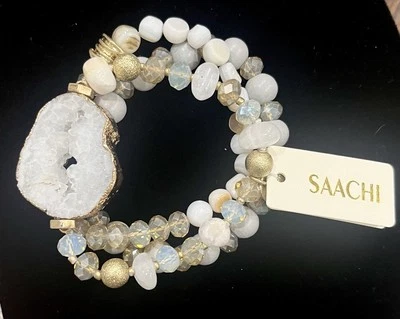 Juego de 3 pulseras Saachi, piedra, madera, vidrio y aleación - nuevas con etiquetas, neutras Foto 1 de 4