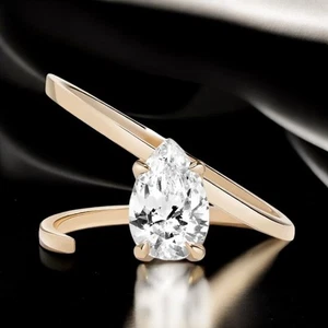 Engagement Ring Toi et Moi IGI Lab Grown Pear Cut 14k Yellow Gold 1Ct Diamond - Picture 1 of 7