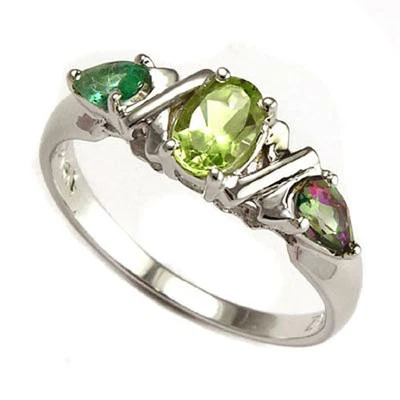 Anillo Madre Oro 14k Sólido Peridoto Esmeralda Topacio Místico Anillo Tallas 4 a 9.5 R650 Foto 1 de 3