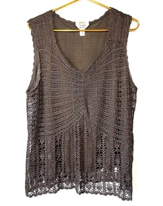 Talbots Petites Hand Knit Boho Brown Crochet Tank Top Lined Size 3X - Picture 1 of 5