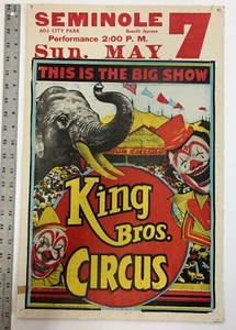 1964 Circus Poster King Bros Circus Seminole City Park Creepy Clowns - Picture 1 of 2
