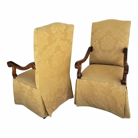 (2) CENTURY FURNITURE Damask Italian Provincial Throne Host Statement Armchairs Cover