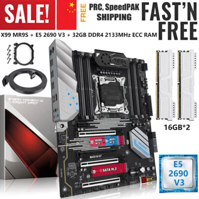 X99 MR9S Motherboard LGA 2011-3 + E5 2690 V3 CPU 32GB DDR4 2133 MHz ECC RAM M.2 - Image 1 of 4