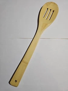 Large Slotted Wood Serving Spoon 12” Bamboo Wooden Kitchen Utensil - Picture 1 of 6