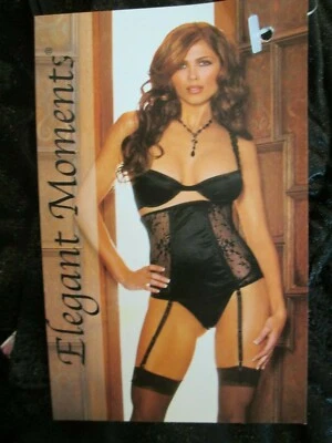 ELEGANT MOMENTS GARTERBELT BRA & PANTY BLACK LACE AND SATIN SIZES 32 34 36 38 - Image 1 of 4