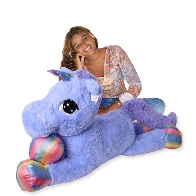 TE-TREND XXL Riesen Einhorn Kuscheltier Plüsch Tier Plüscheinhorn Regenbogen 110cm Lila