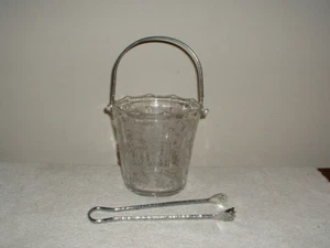 Cubo de hielo vintage grabado Cambridge Rose Point transparente 5 3/4" con mango y pinzas - Imagen 1 de 2