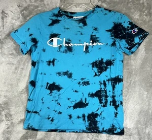Champion Tee T-shirt Tie Die Boy SZ M Medium Short Sleeve Blue & Black - Picture 1 of 3