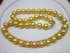 AAAAA Glanz 18" 10-11MM NATÜRLICH echt rund Südsee Gold Perlenkette 14K - Bild 1 von 6