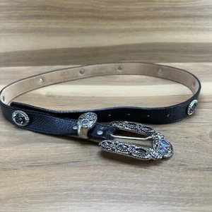 LEATHEROCK Womens Belt Size 32 Black Mini Concho Rhinestones USA Made - Picture 1 of 10