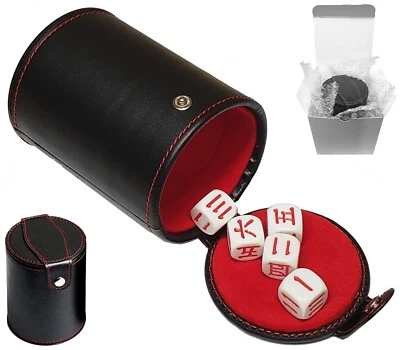 Dados chinos japoneses de 16 mm + taza de dados de cuero PU tapa de compartimento forrada de fieltro rojo Foto 1 de 4