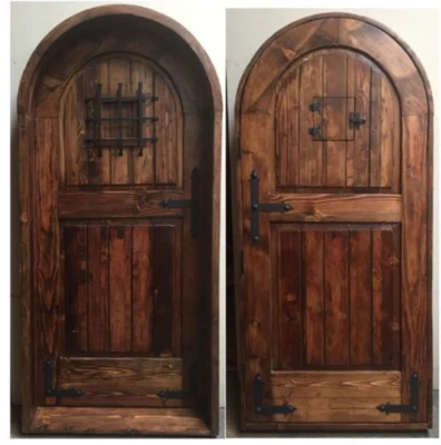 Rustic reclaimed lumber arch top door solid wood storybook iron Castle planks - Image 1 of 4