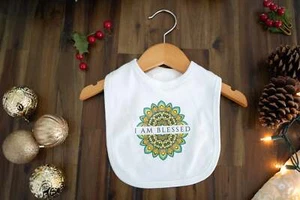 I Am Blessed Mandala: 100% Organic Cotton Baby Bib - Picture 1 of 9