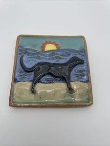 LIEF SPORCK 2010 MICHIGAN STUDIO ART POTTERY TILE WALL PLAQUE “DOG” - Picture 1 of 7