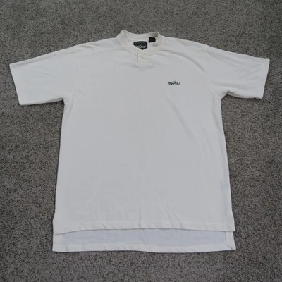 Camiseta Mossimo Masculina Vintage Grande Bege Off White Decote Simulado Bordada Anos 90 - Imagem 1 de 4