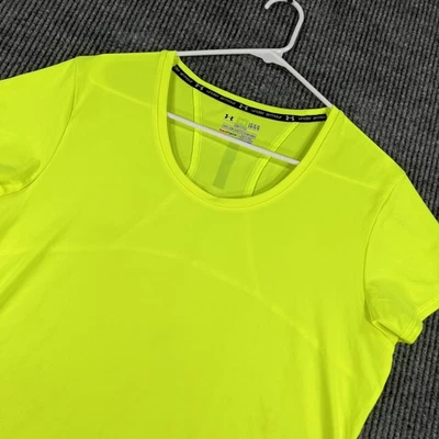 Under Armour Shirt Womens Large Yellow HeatGear Semi Fitted Athletic Run Tee - Image 1 of 4