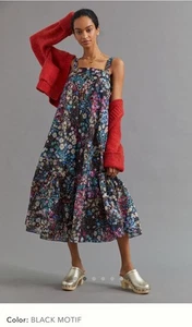 Geisha Designs Anthropologie Floral Organdy Midi Dress Black Floral XS/S NWOT - Picture 1 of 21
