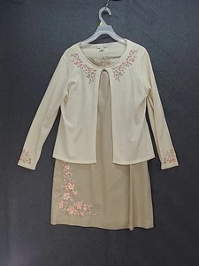 Vtg Petite Sophisticate Embroidered Silk Dress w Matching Silk Blend sweater 12 - Picture 1 of 19
