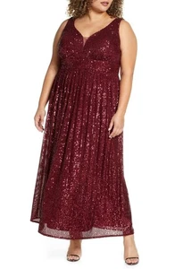 Morgan & Co. Pailletten Strick Ärmellos Kleid Gr. 18W Merlot Burgunderrot Neu - Bild 1 von 12