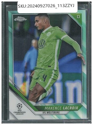 2022 Topps Chrome UEFA Champions League Maxence Lacroix /199 Aqua Refractor #48 - Image 1 of 2