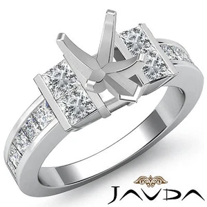 Pear Cut Semi Mount Princess Side Diamond Engagement Ring 14k White Gold 1 Ctw - Picture 1 of 3